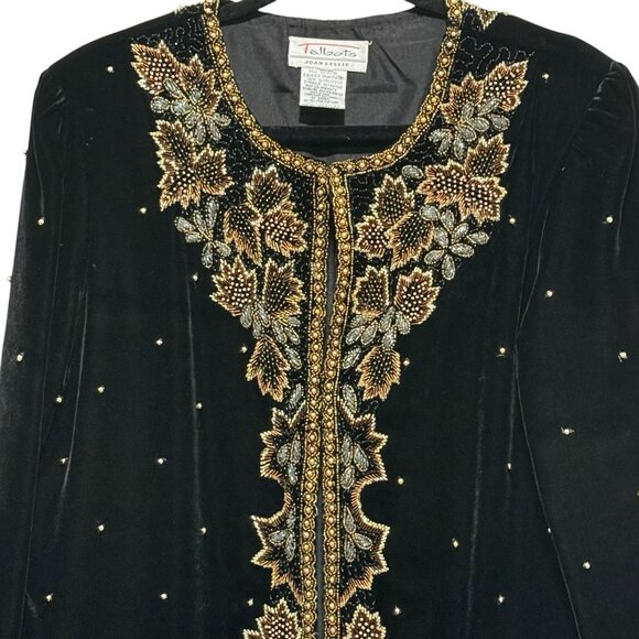 Vintage Beaded Black Velvet Gold Copper Luxurious Formal Womens Jacket Size 18 - Picture 4 of 14